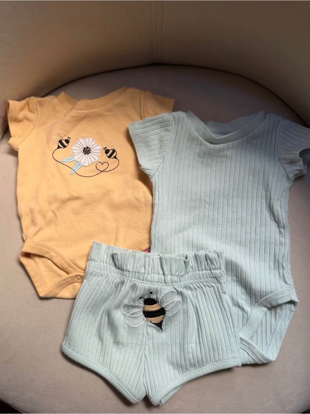 0-3m Bee Floral Ribbed Bodysuit & Shorts Set - Yellow & Green - Baby Girl